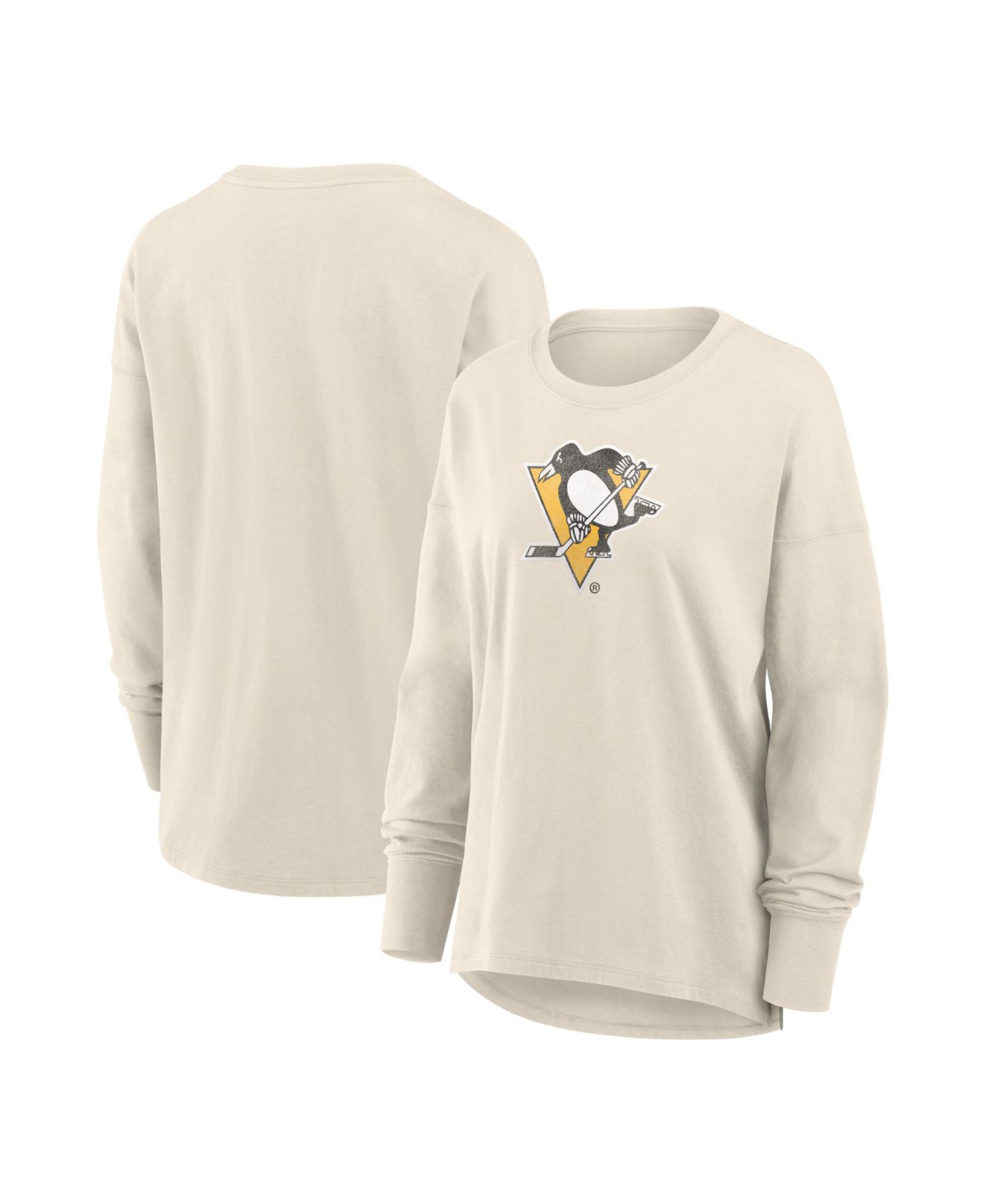 Women's Cream Pittsburgh Penguins Distressed Logo Long Sleeve T-Shirt