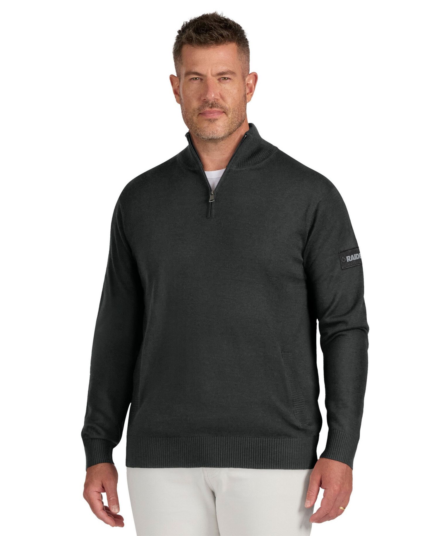 Men's Black Las Vegas Raiders Franchise Quarter-Zip Sweater