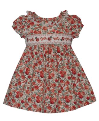 Bonnie Baby Baby Girls Smocked Roses Short-Sleeve Dress - IvoryRed 62$