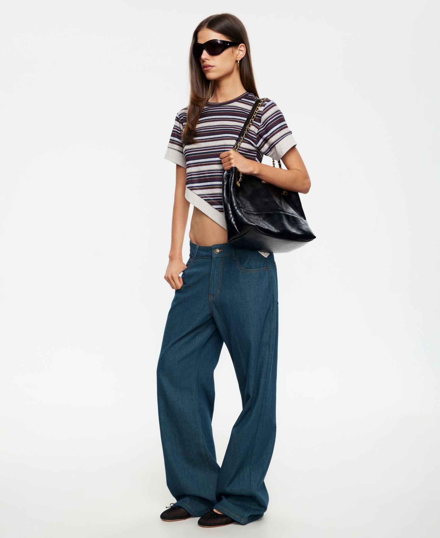 Women's Vintage-Inspired Stripe Asymmetric Crewneck Top