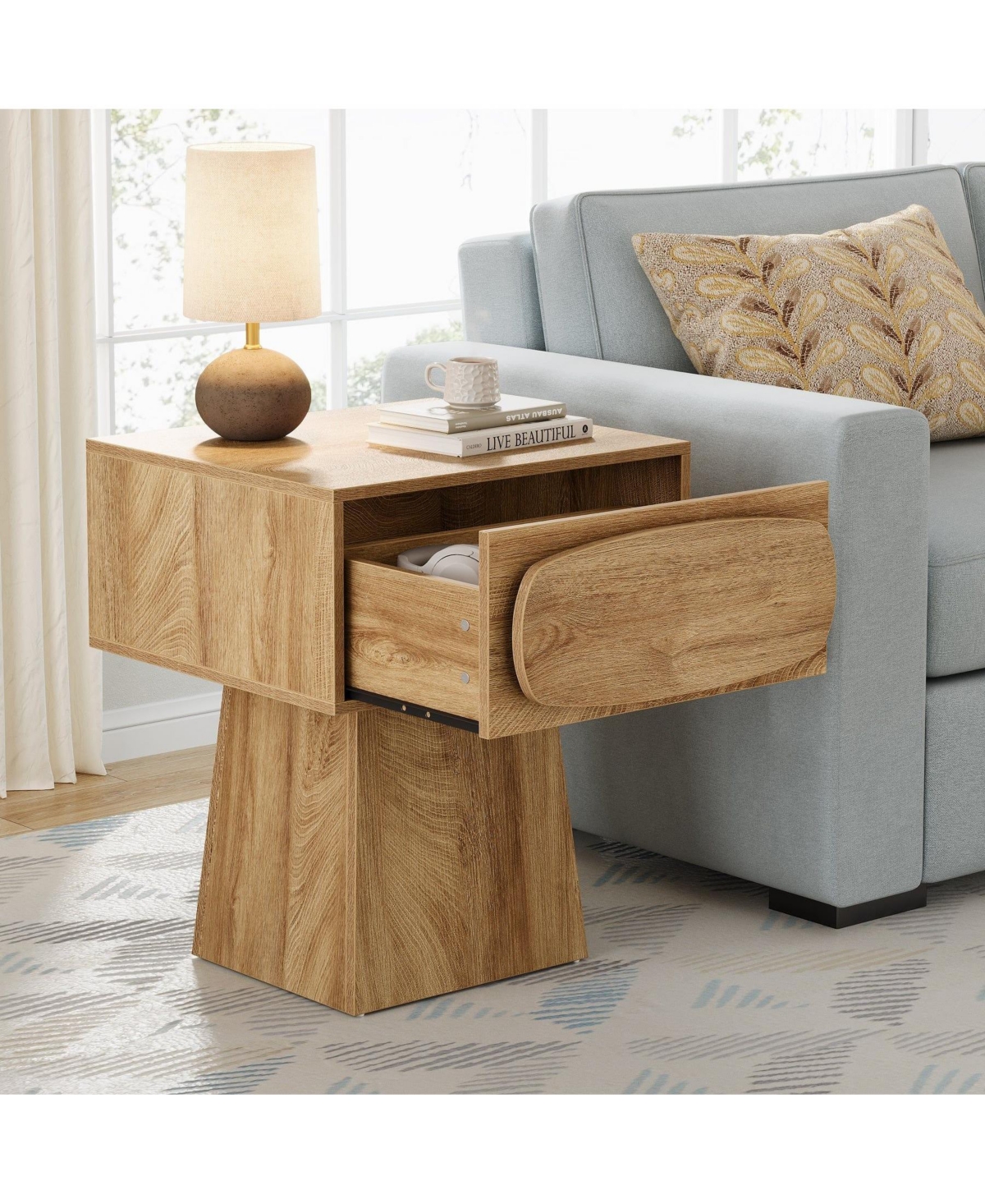 Slickblue Wooden End Table with Storage Drawer for Small Spaces