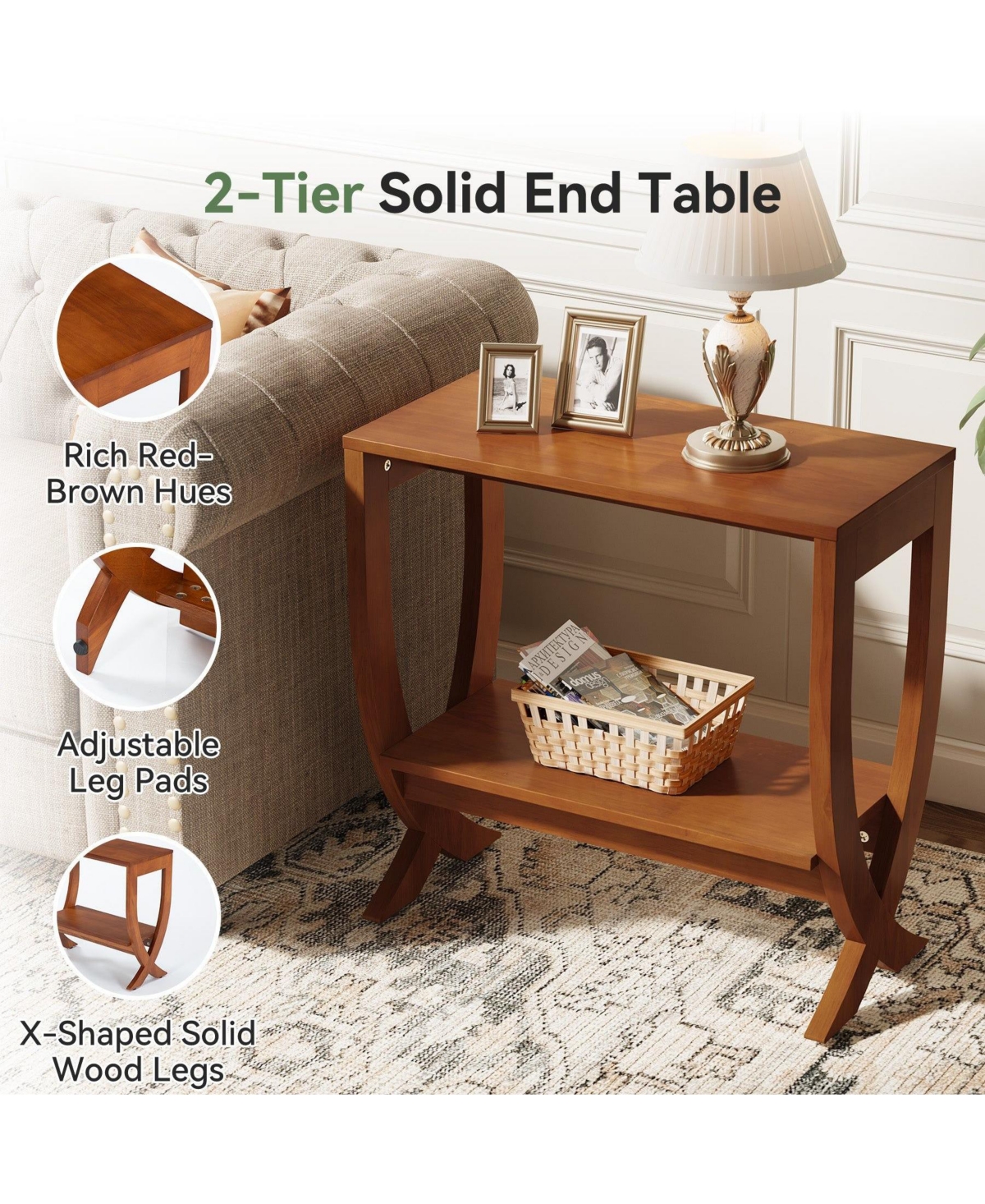 Slickblue Wooden End Table with Arched Legs for Living Room and Bedroom