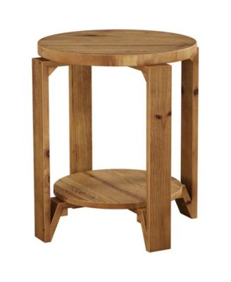 2 Tier Round Sofa Side Table with Storage Shelf Solid Wood Design