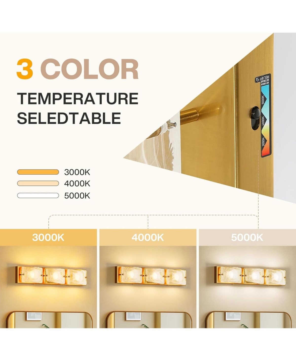 Tribesigns 3-Light Vanity Fixtures, Curved Cloud Glass Lampshades Plate, Modern Bathroom Wall Lighting Fixtures Over Mirror