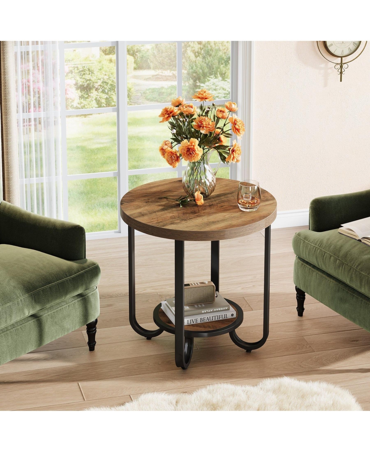 Slickblue Modern 2 Tier Round Side Table with Curved Metal Frame