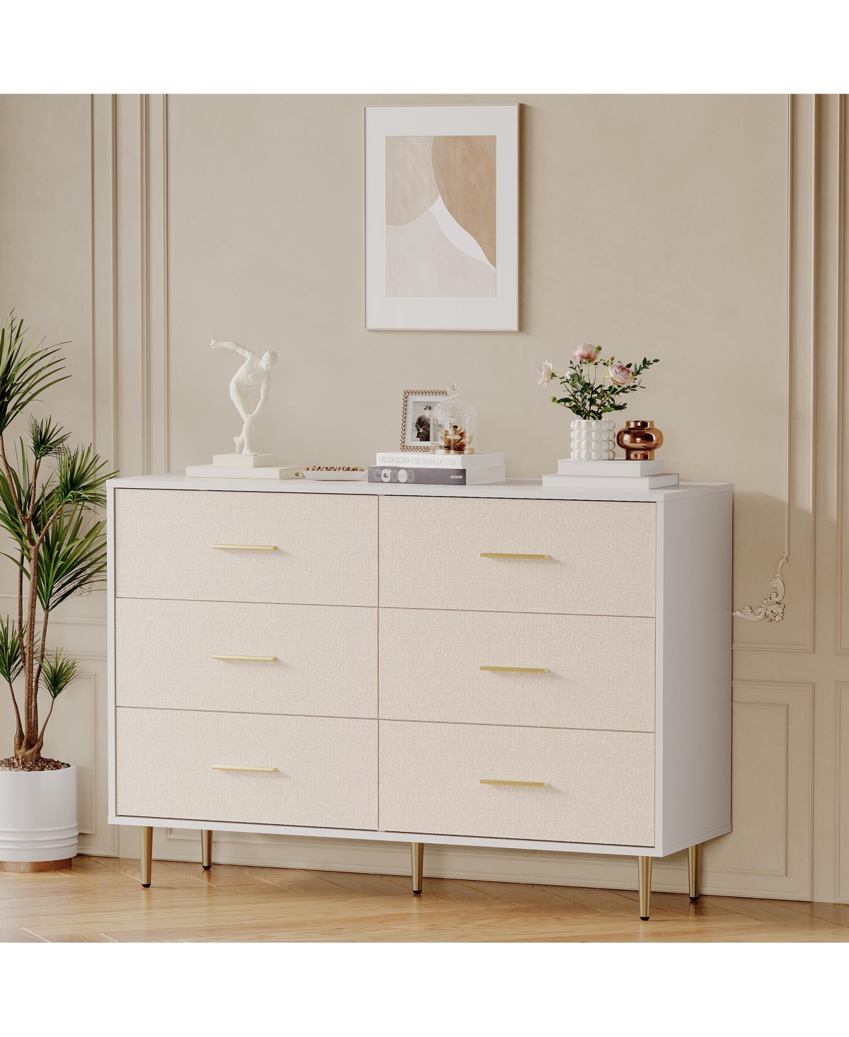 homfan Modern Dresser with 3 to 8 Drawers, Textured Front Storage Chest with Gold-Tone Handles and Legs for Bedroom, Entryway, Living Room