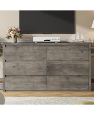 Modern Handle-Free 6 Drawer Dresser for Bedroom - Wide Wooden Chest of Drawers - Spacious Storage Cabinet for Living Room, Hallway, Entryway
