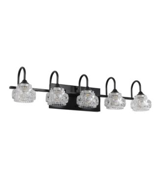 29 Inch Retro 5 Light Bathroom Vanity Light Fixture with Crystal Glass Shades Wall Mounted for Bathroom Powder Room Vanity No Bulbs