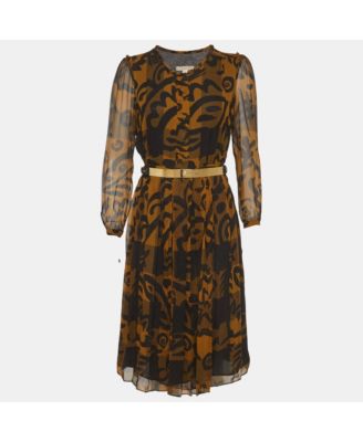 Women's Abstract Print Silk Midi Dress