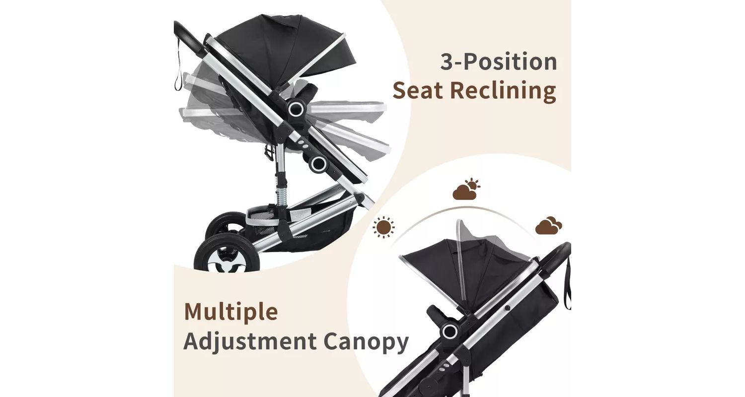 Cozi 2 Convertible Baby Stroller, Folding High Landscape Design with Adjustable Canopy and Diaper Bag