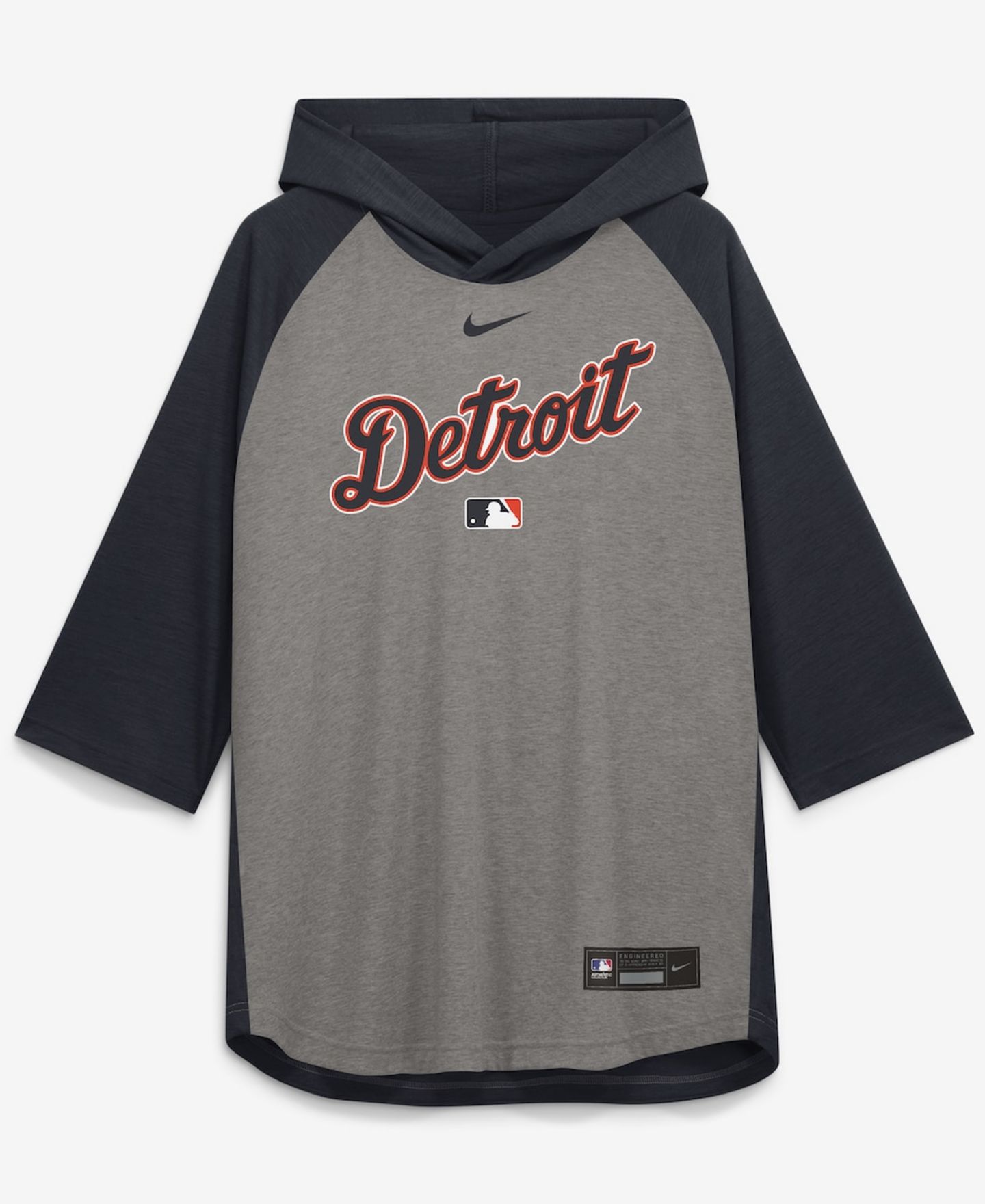 Мужская футболка Nike Gray Detroit Tigers Authentic Collection Flux Dri-FIT Raglan 3/4-Sleeve Hooded — фото 2