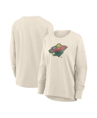 Women's Cream Minnesota Wild Distressed Logo Long Sleeve T-Shirt