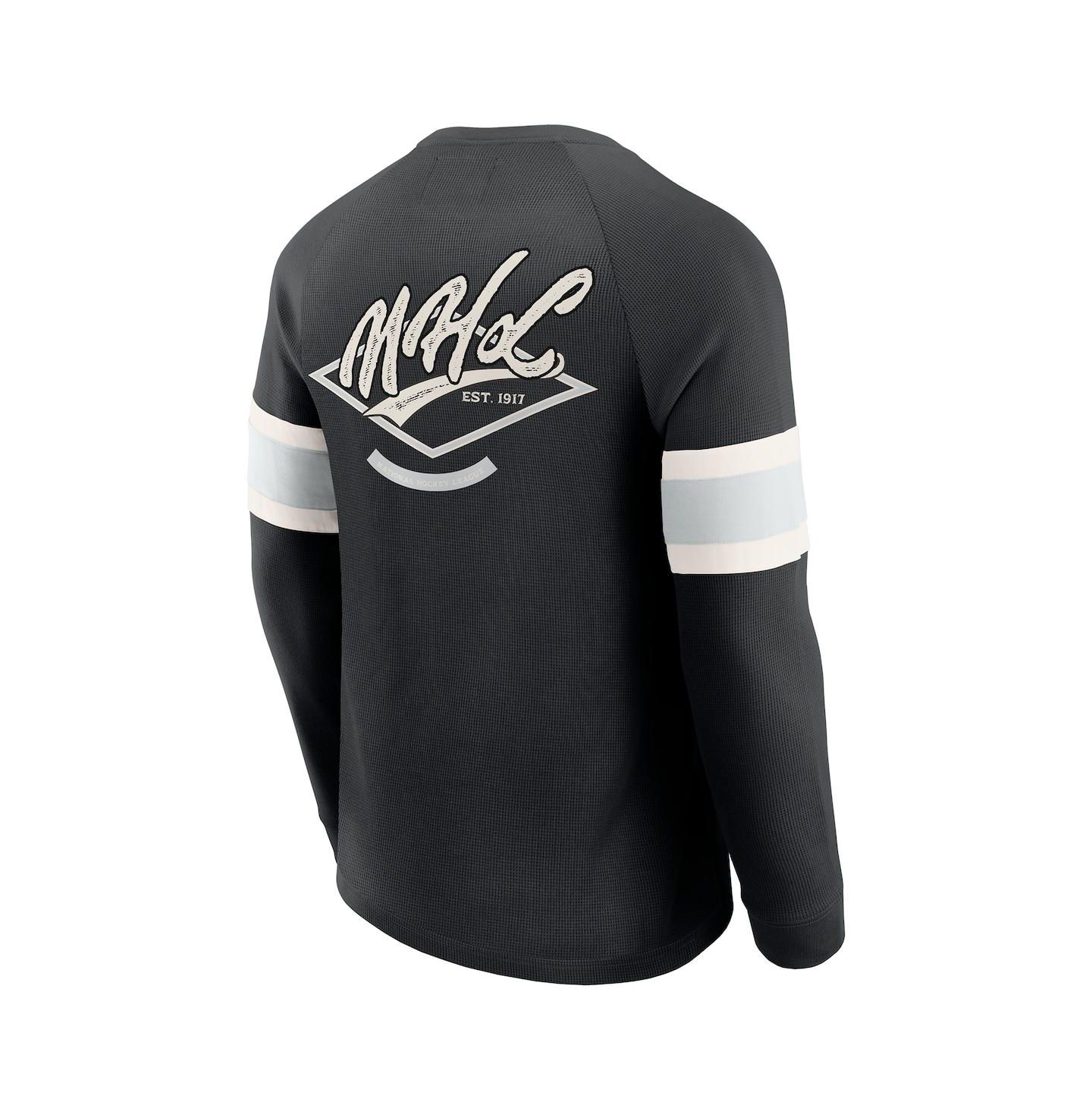 Мужская футболка Fanatics Black NHL Waffle-Knit Raglan Long Sleeve Henley — фото 3