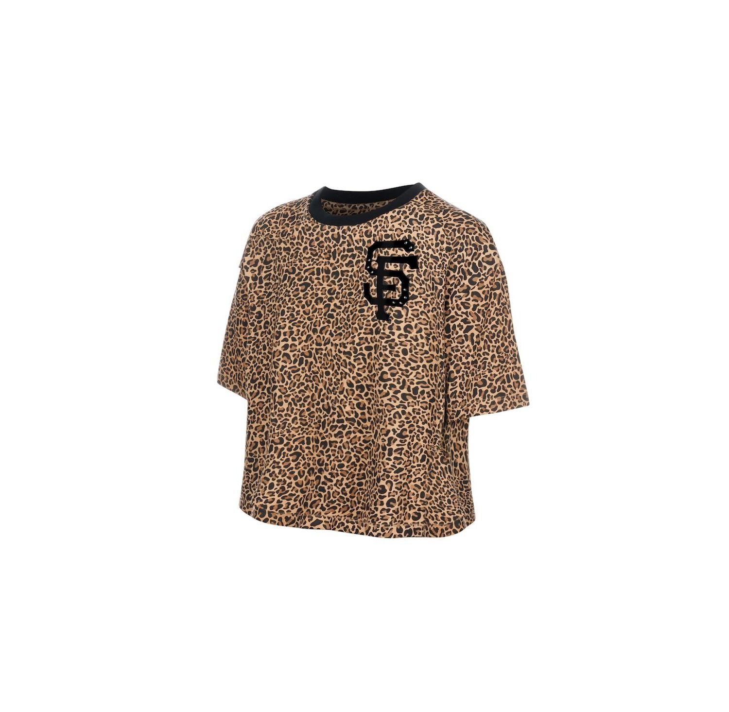 Women's Brown San Francisco Giants Leopard Boxy Cropped T-Shirt