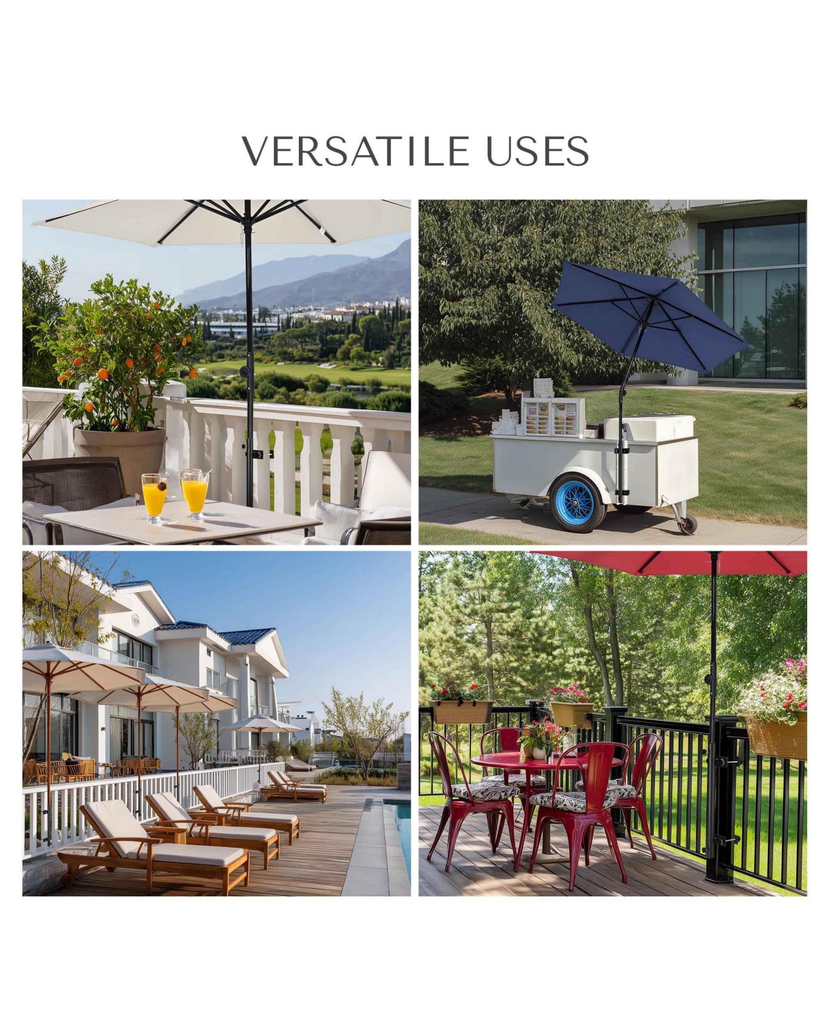 LAGarden Patio Umbrella Holder Adjustable for Deck Railing Balcony Porch Patio Outdoor Restaurant Portable Cart