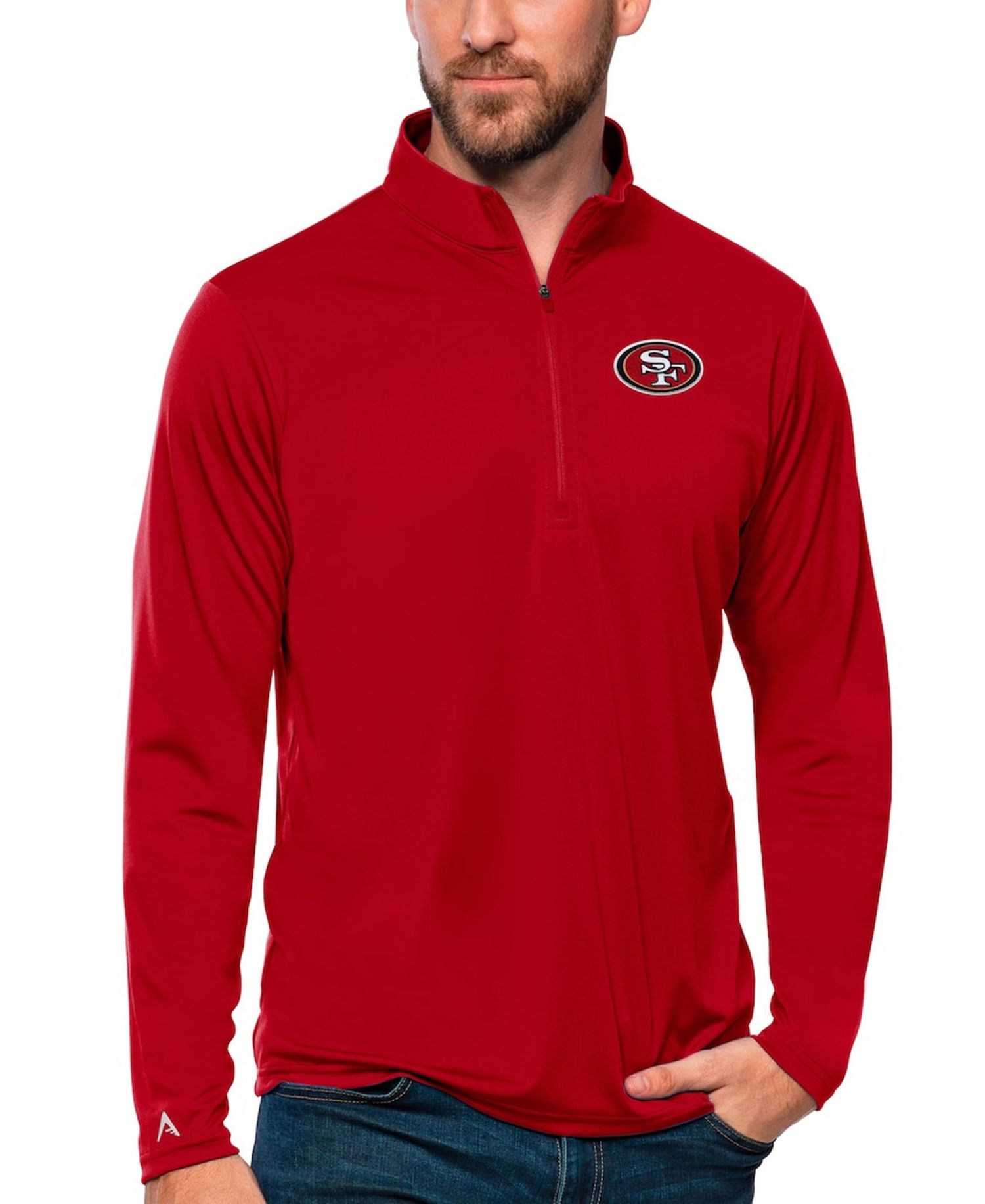 Men's Scarlet San Francisco 49ers Tribute Quarter-Zip Lightweight Pullover