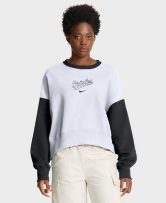Women's White/Black Baltimore Orioles Oversized High Hip Fleece Sweatshirt