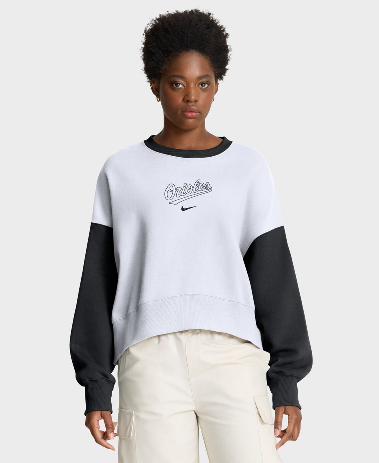 Женская толстовка Nike White/Black Baltimore Orioles Oversized High Hip Fleece — фото 1
