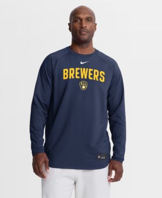 Men's Navy Milwaukee Brewers Authentic Collection Raglan Dri-FIT Sweatshirt