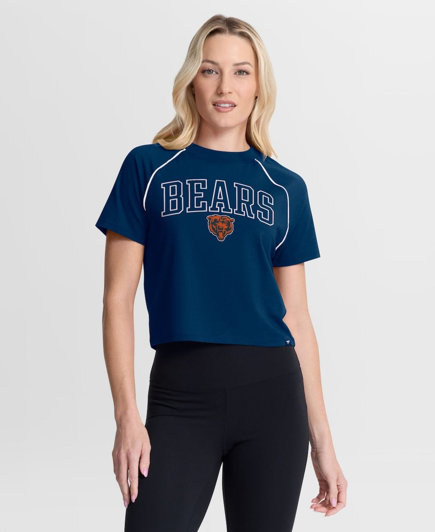 Women's Navy Chicago Bears Offensive Scheme Raglan Tri-Blend Cropped Top