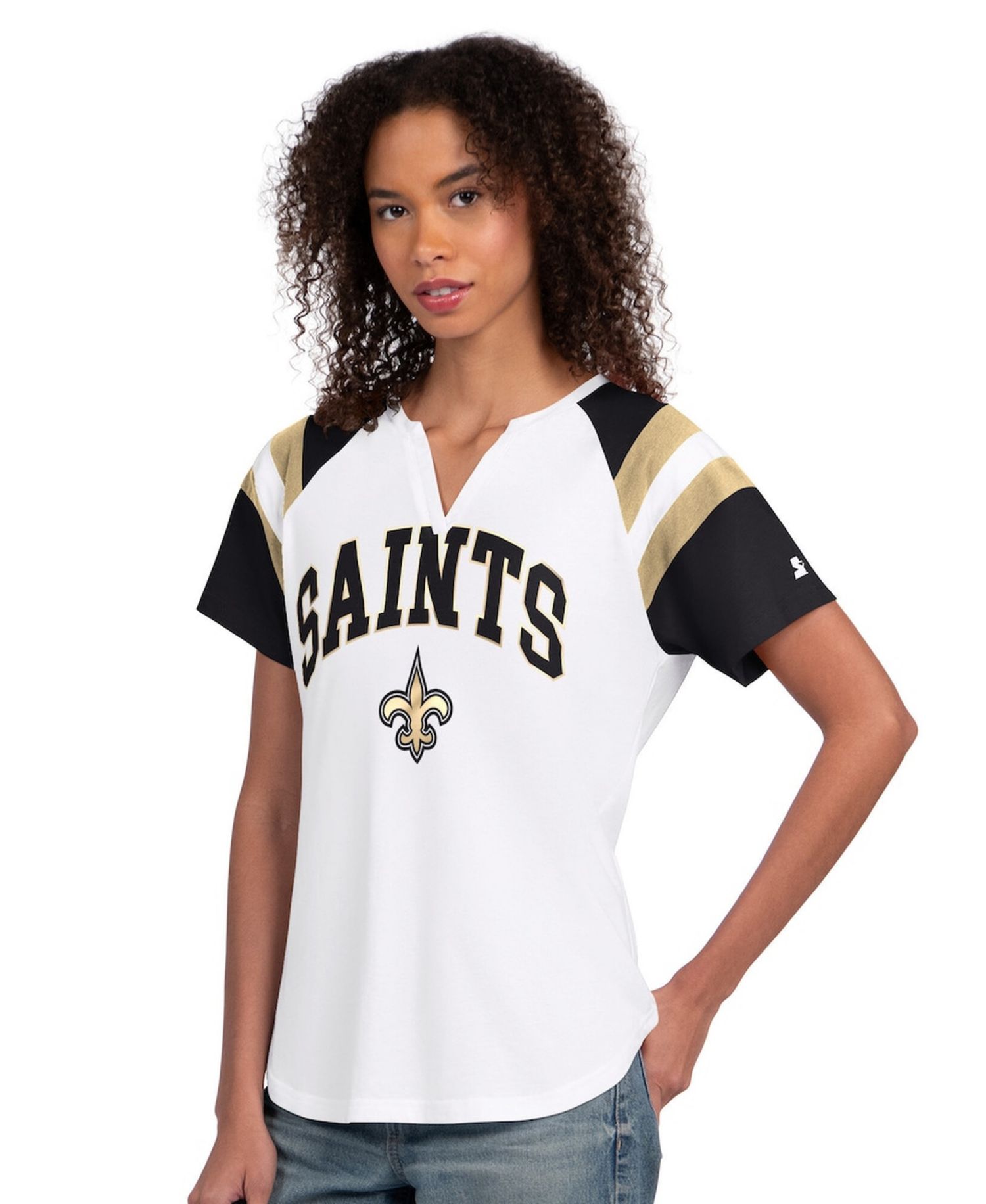 Women's White New Orleans Saints Game On Notch Neck T-Shirt