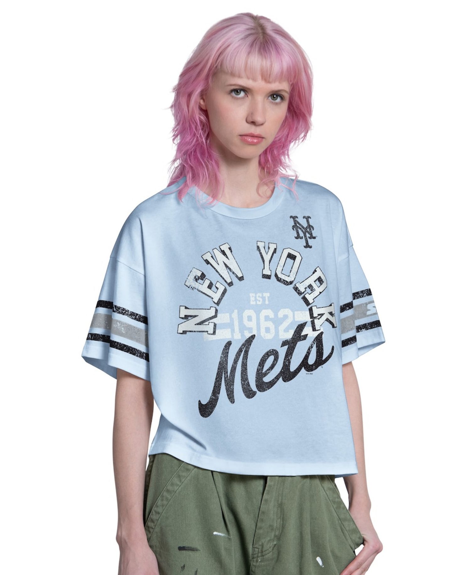Women's Light Blue New York Mets Cropped Hurry Up Offense T-Shirt