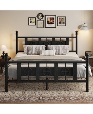 Durable Metal Platform Bed Frame with Retro Circular Design, Headboard and Footboard Included, Underbed Storage Space, Quiet Structure