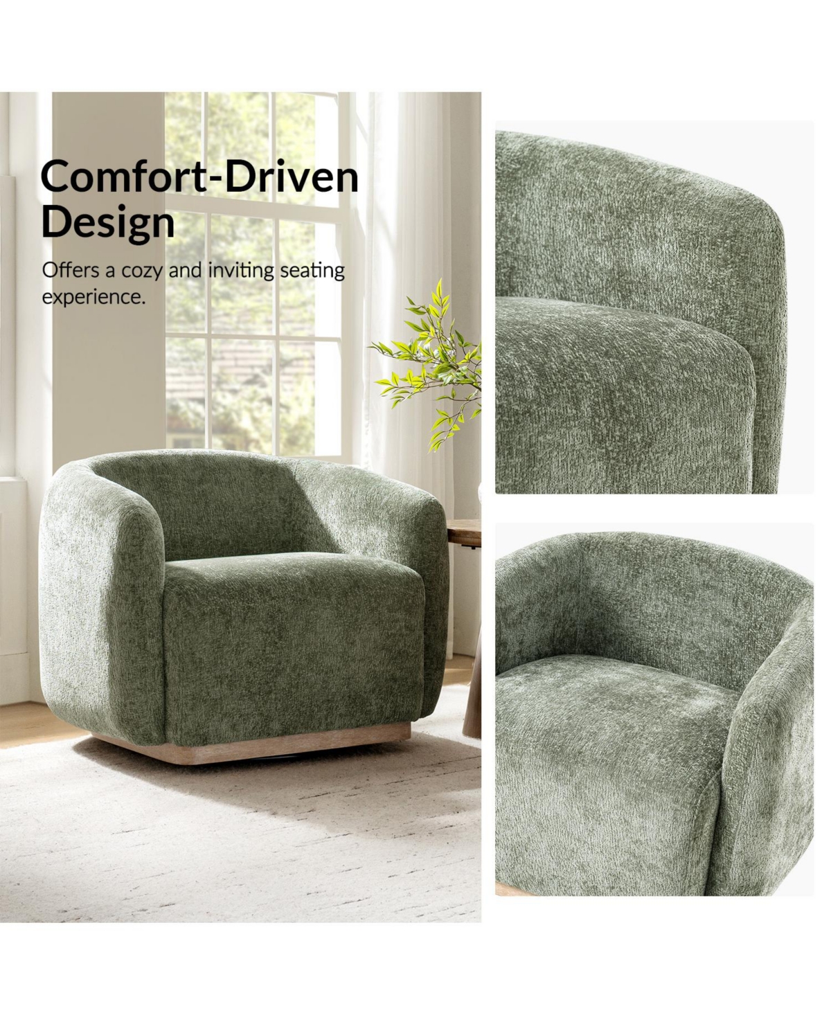 Hulala Home Berklie Modern Boucle Chenille Swivel Armchair with Solid Wood Base
