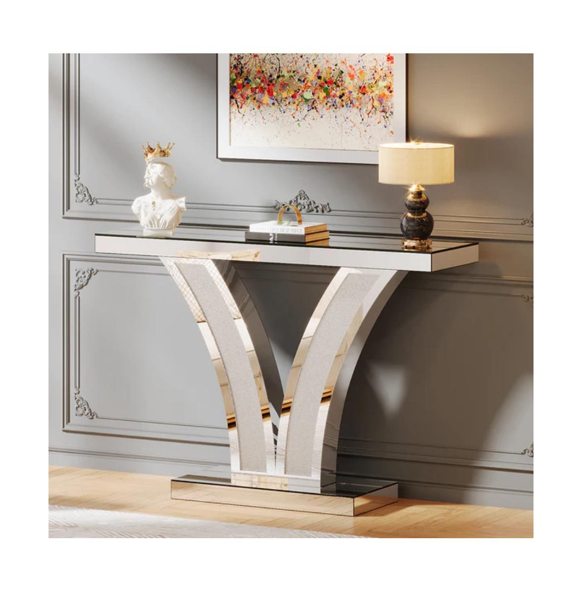 Slickblue Modern Mirrored Entryway Table Console for Hallway, Living Room and Home Styling-Silver
