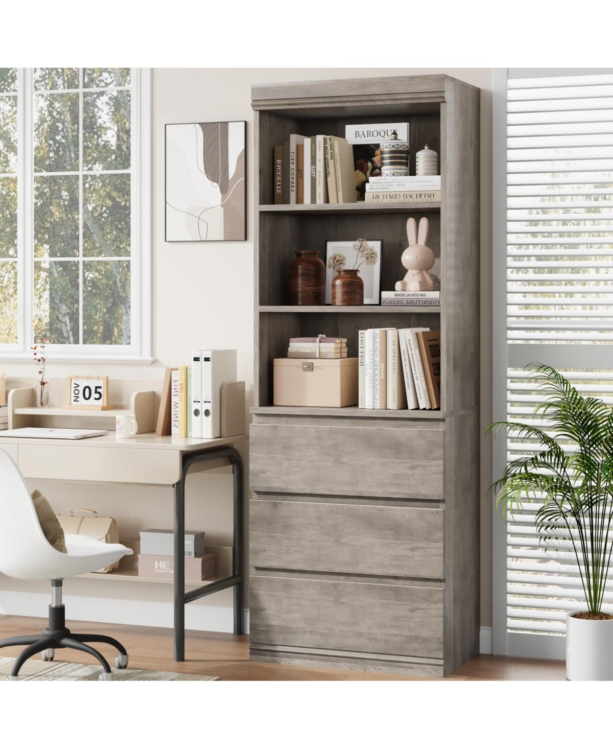 gaomon 70.27 Inch Tall Wooden Bookcase with Drawers Large Deep Storage Bookshelf for Study Living Room Office