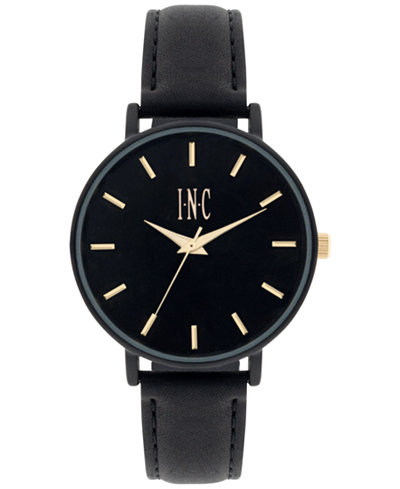INC International Concepts Women's Black Leather Strap Watch 36mm IN005BK, Only at Macy's