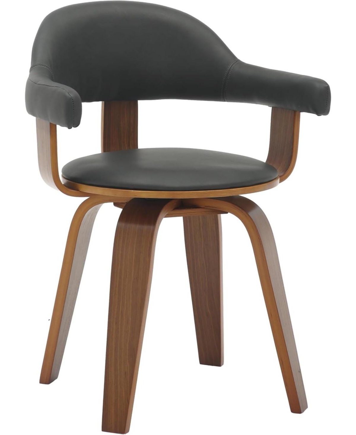 LeisureMod Brivo Upholstered Dining Chair with Swivel, Leather and Poplar Wood Frame, Open-Back Design Armrests for Modern, Kitchen
