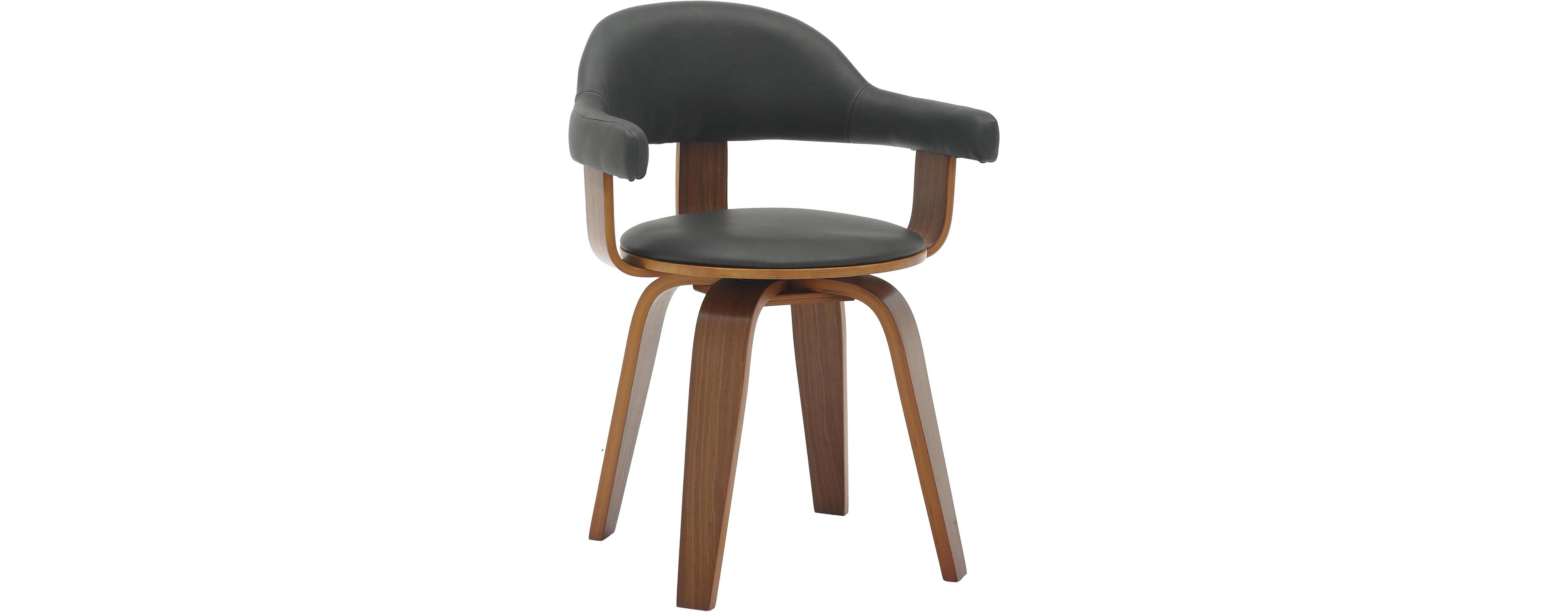 LeisureMod Brivo Upholstered Dining Chair with Swivel, Leather and Poplar Wood Frame, Open-Back Design Armrests for Modern, Kitchen