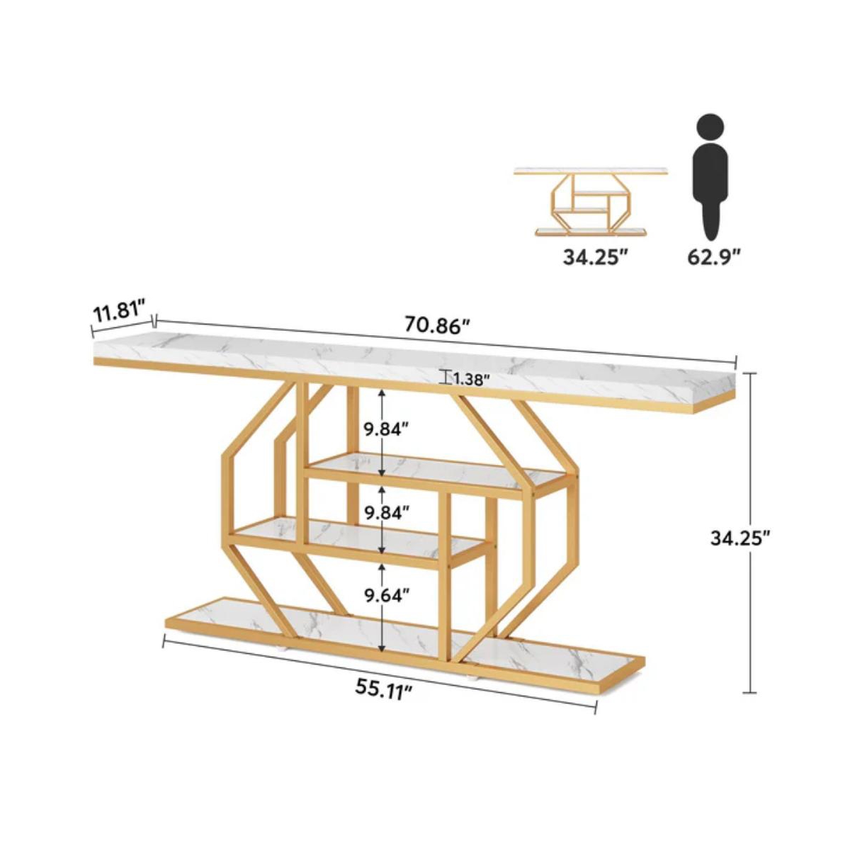 Slickblue 4-Tier Accent Console Table with Open Storage Shelves for Living Room Display