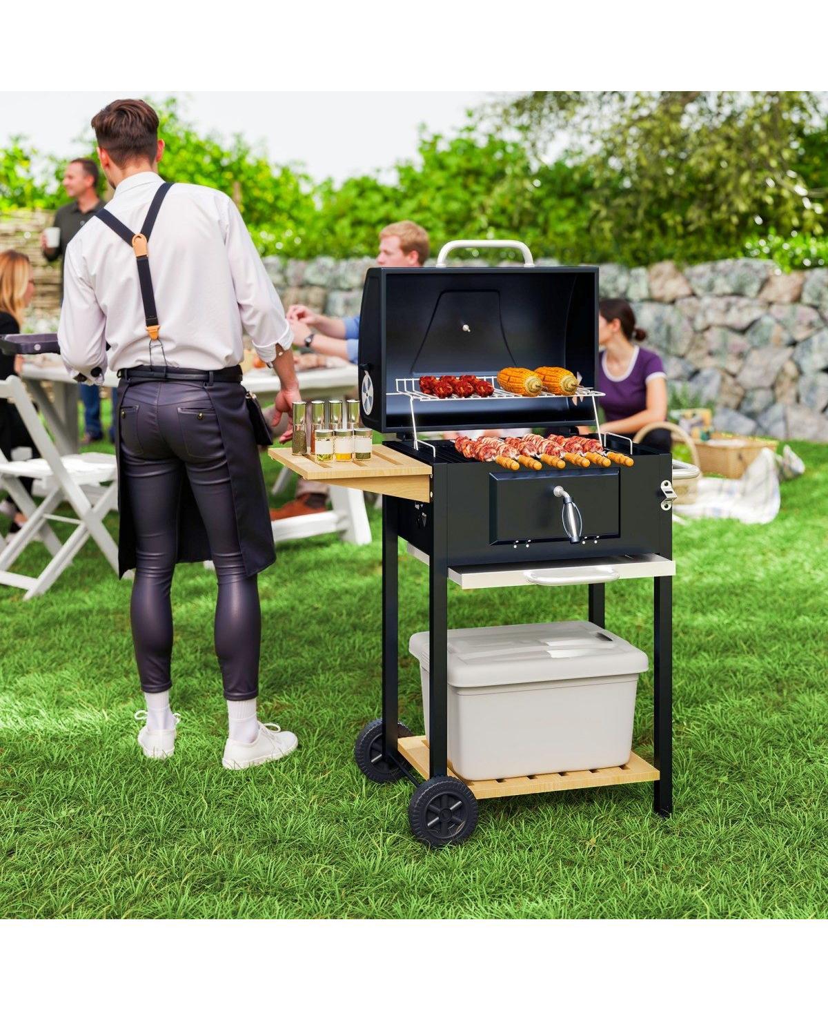 Asagikoiai Outdoor Portable Charcoal Bbq Grill with Wheels and Side Table