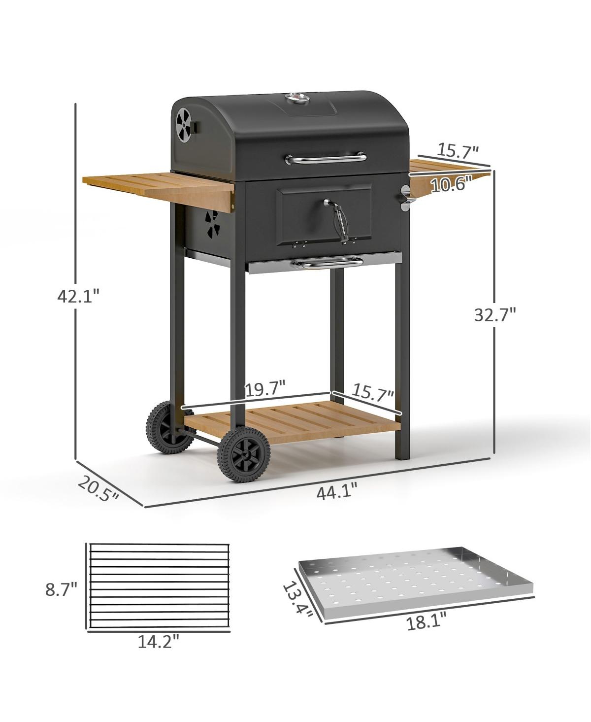 Asagikoiai Large Charcoal Bbq Grill with Thermometer, Wheels and Side Shelves