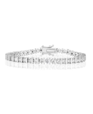 Radiant Alternating Round CZ and Polished Lined Bracelet