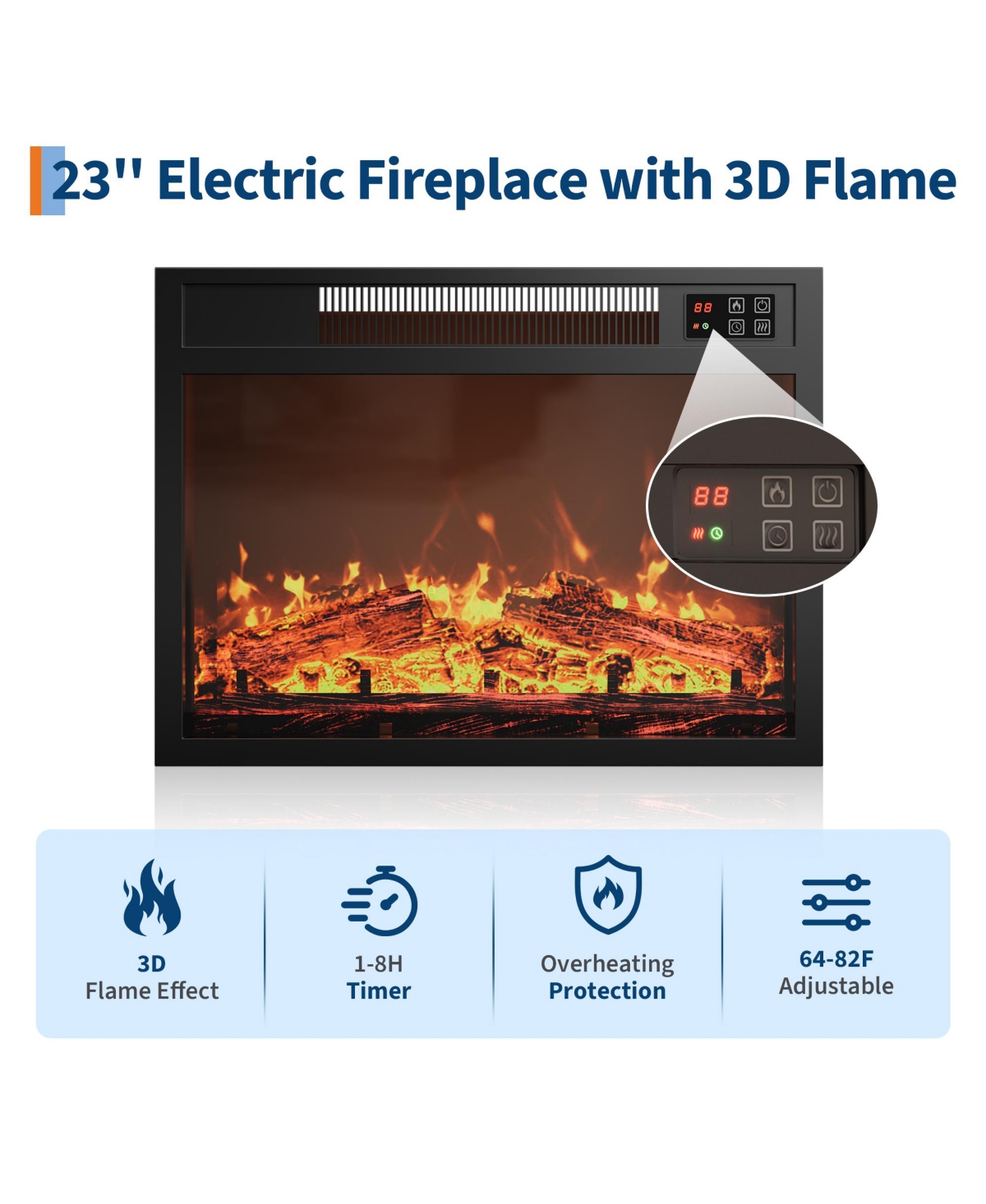 homfan 71 Inch Electric Fireplace with Matal, Fireplace Tv Stand for Tv Up to 80", Entertainment Center with Storage, with Remote Control and 3d Flame