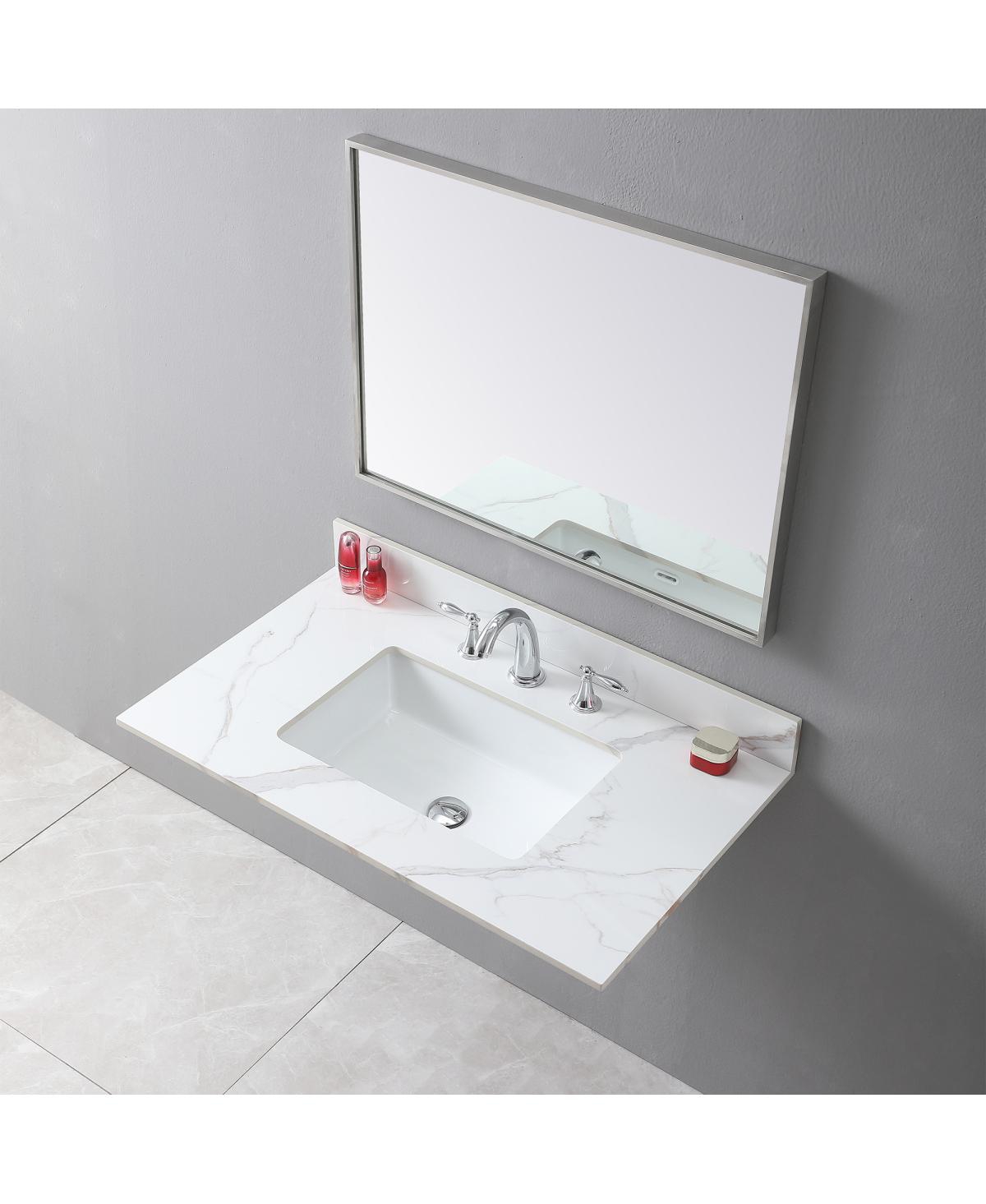Sillysis 31/37/43 Inch Sintered Stone Vanity Top with Ceramic Rectangular Sink, 4 Inch Backsplash, 3 Faucet Holes