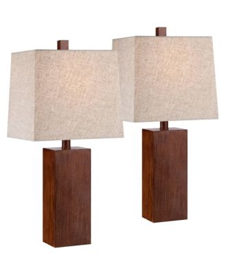 Modern Rustic Accent Table Lamps 23" High Set of 2 Faux Wood Rectangular Block Fabric Shade for Bedroom Living Room House Home