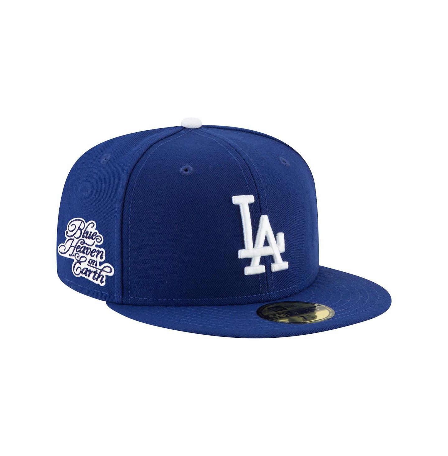 Мужская кепка New Era Royal Los Angeles Dodgers Blue Heaven On Earth Script Patch 59FIFTY Fitted Hat — фото 1