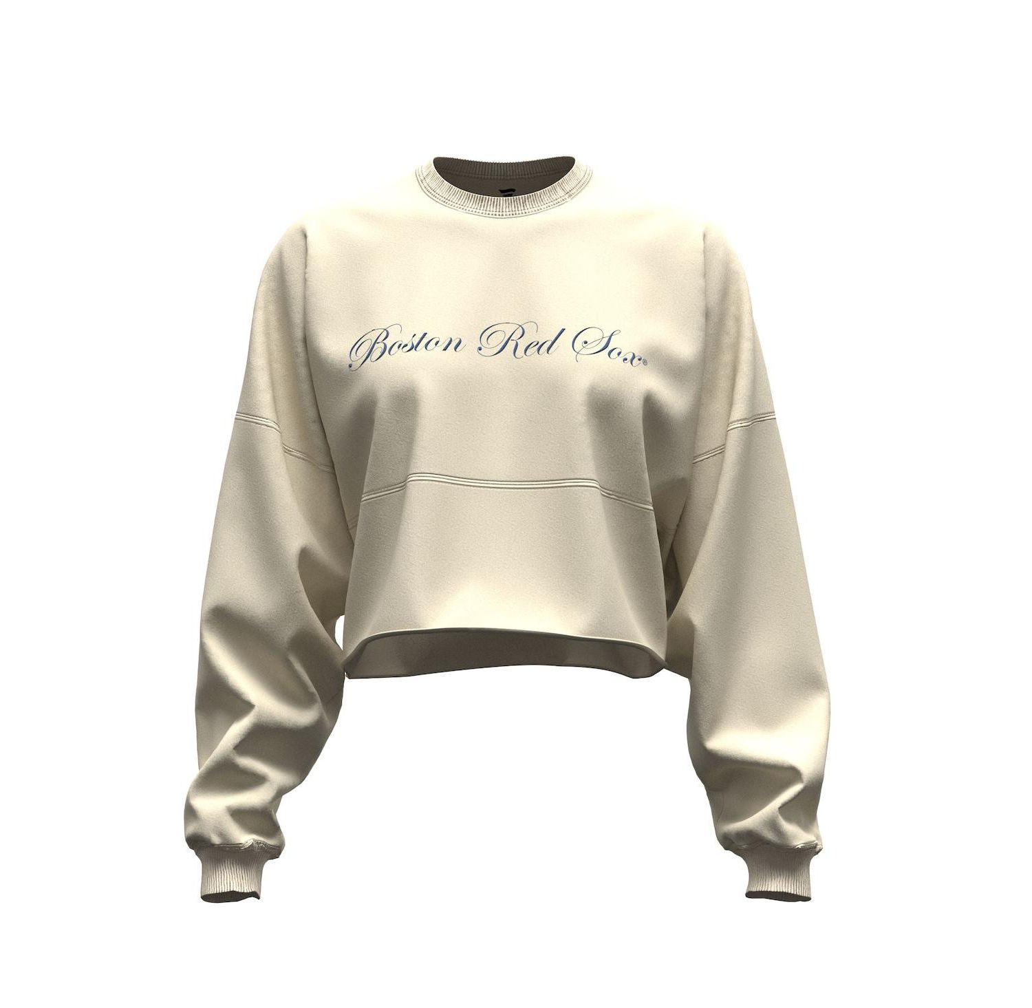 Women's Light Beige Boston Red Sox Spirit Floral Script Cropped Long-Sleeve T-Shirt