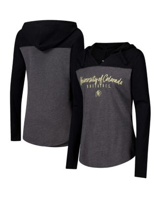 Women's Heather Charcoal Colorado Buffaloes Knockout Color Block Hooded V-Neck Long Sleeve T-Shirt