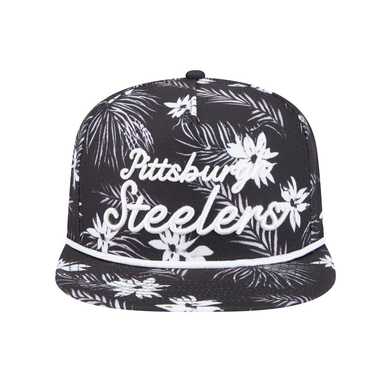 Men's Black Pittsburgh Steelers Palm Print A-Frame 9FIFTY Snapback Hat