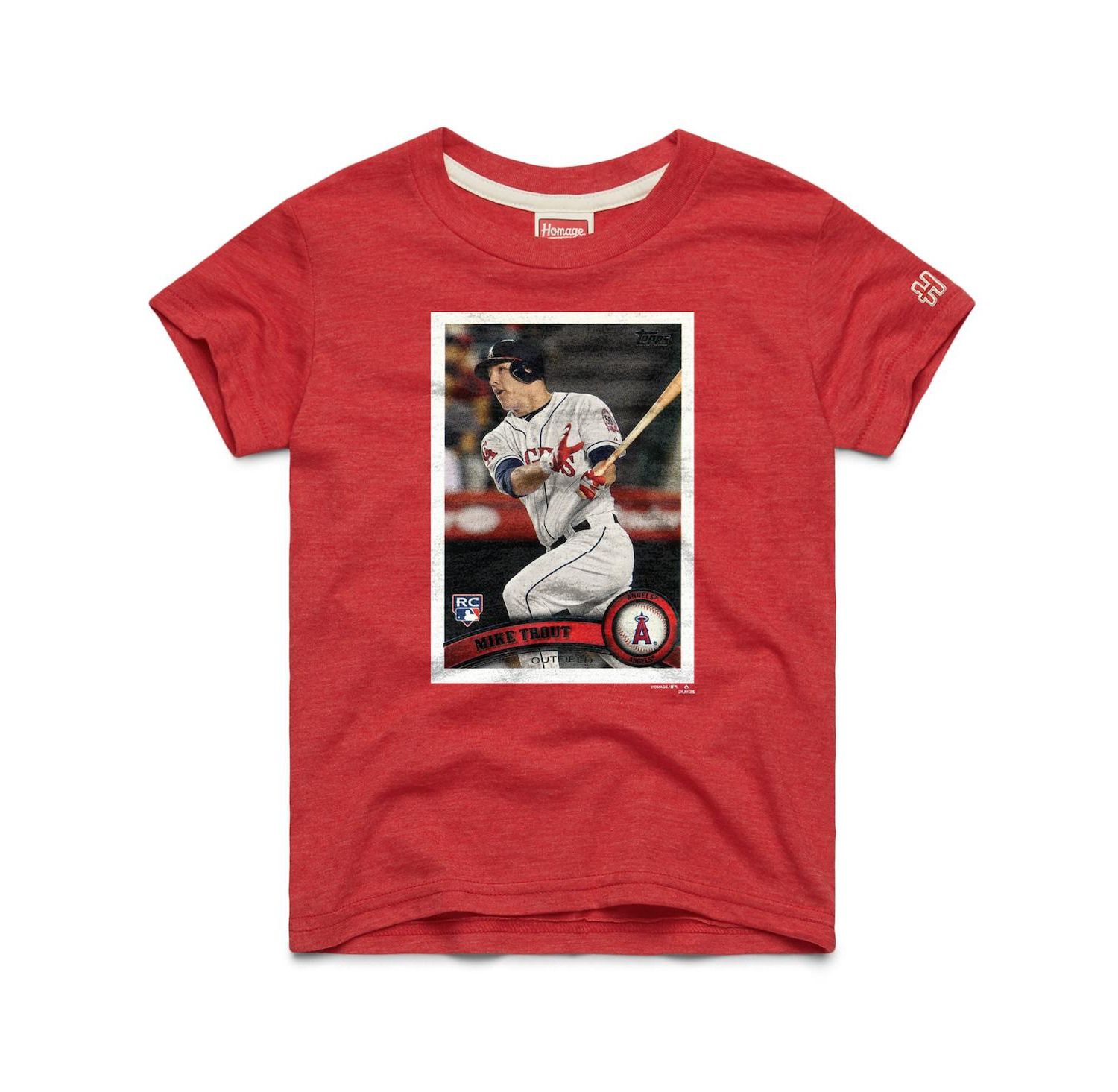 Big Boys and Girls Mike Trout Red Los Angeles Angels Topps Baseball Card Tri-Blend T-Shirt