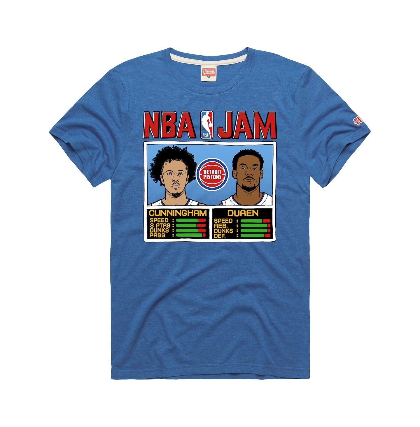 Футболка Homage Jalen Duren Cade Cunningham Blue Detroit Pistons NBA Jam Tri-Blend — фото 1