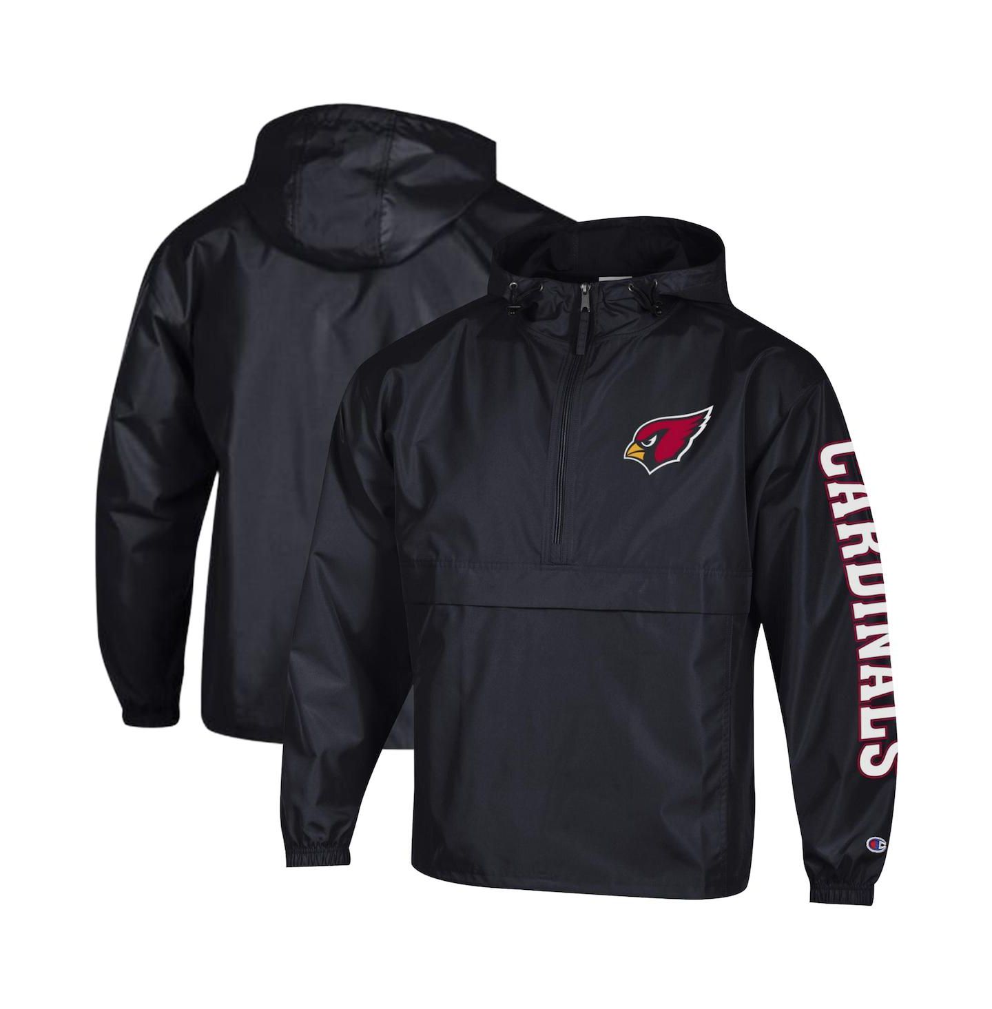 Мужская куртка Champion Black Arizona Cardinals Packable Hooded Windbreaker Half-Zip — фото 1