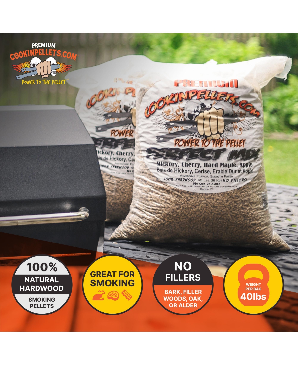 CookinPellets 40 Lb Mix Hickory, Cherry, Maple, and Apple Wood Pellets (2 Pack)