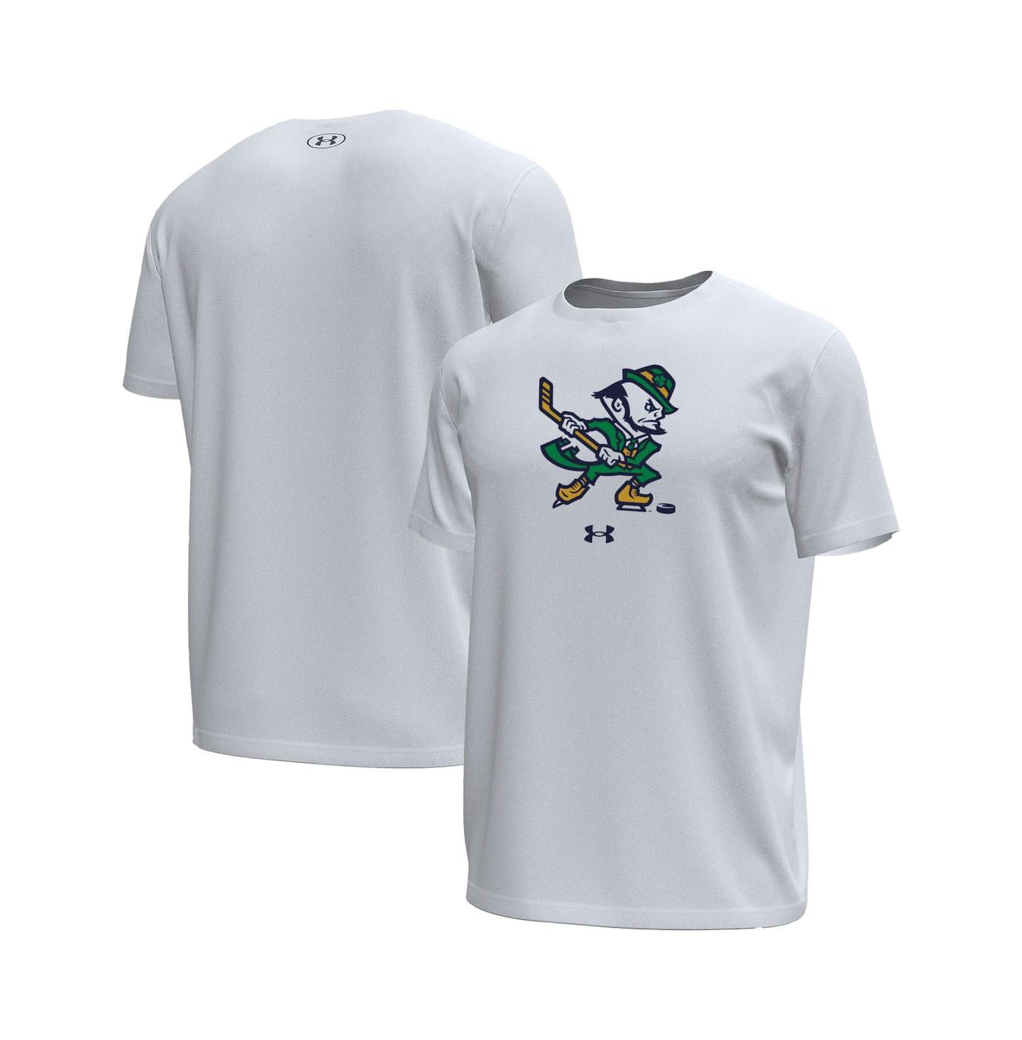 Мужская футболка Under Armour White Notre Dame Fighting Irish Hockey Leprechaun Tech Stretch — фото 1