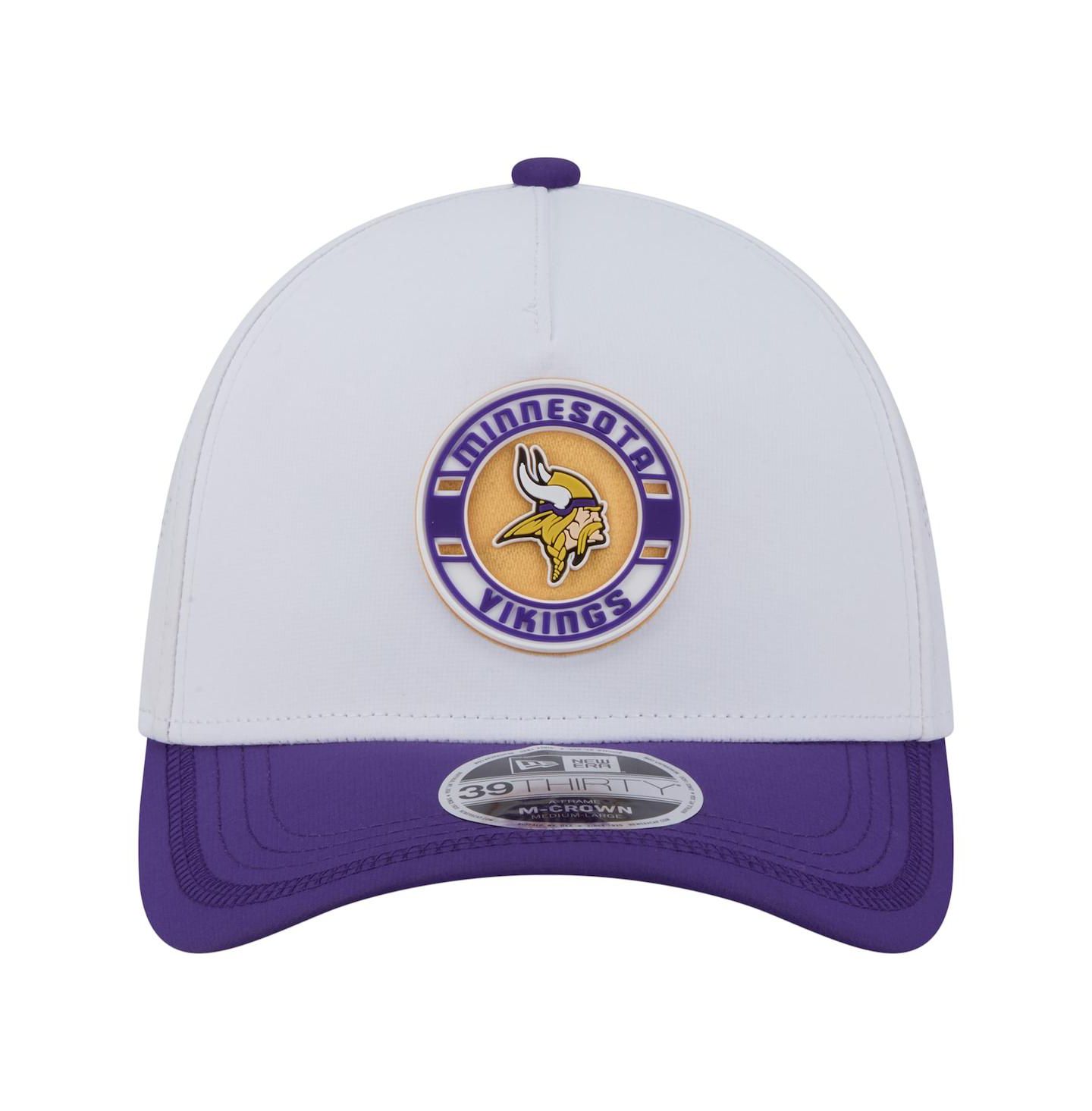 Мужская кепка New Era White/Purple Minnesota Vikings Patch 39THIRTY A-Frame M-Crown Perforated Flex Hat — фото 4